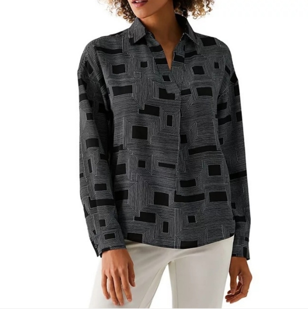 NEW Rafaella Geometric Black and White Button-Up Shirt size S